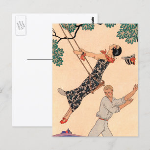 Vintage Love Romance, Escarpolette Swing Barbier Postcard