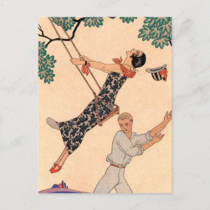 Vintage Love Romance, Escarpolette Swing Barbier Postcard
