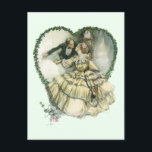 Vintage Love, Romantic Christmas Save the Date Announcement Postcard<br><div class="desc">Easy to customise Save-the-Date postcard! 
Vintage illustration love and romance image by Harrison Fisher,  1908. A Victorian couple dressed in a tuxedo and wedding gown kissing after their wedding vows inside of a heart made of holly. The happy newlyweds kiss. Great image to use for a December wedding.</div>