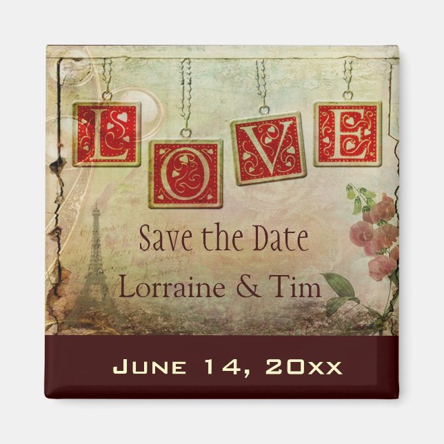 Vintage love Save the Date Magnet (Front)