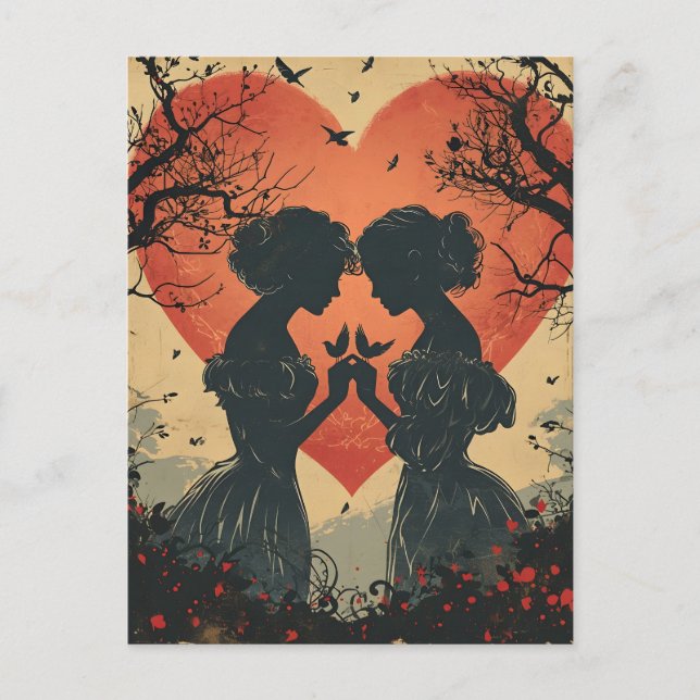 Vintage Love: Silhouettes and Hearts Postcard (Front)