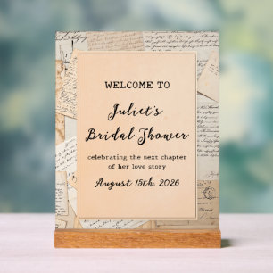 Vintage Love Story Bridal Shower Book Lover Acrylic Sign