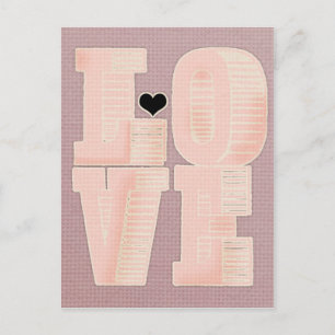 Vintage love textile pattern pink peach white cute postcard