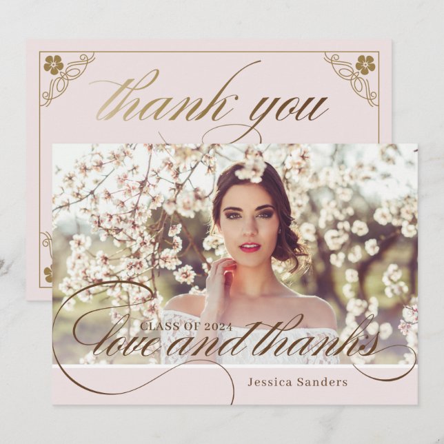 Vintage Love & Thanks Photo Grad Thank You Card (Front/Back)