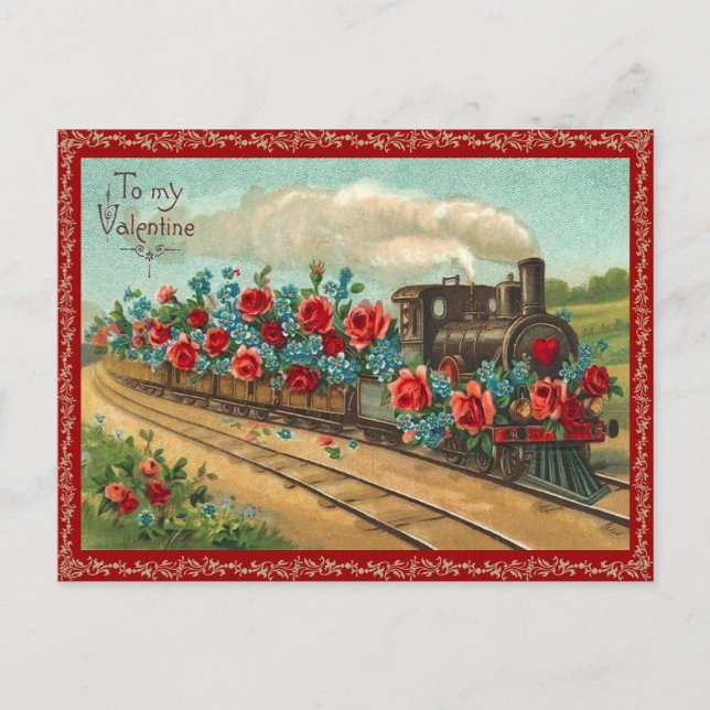 Vintage Love Train Valentine Postcard (Front)
