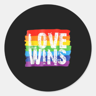 Vintage Love Win Rainbow Peace Sign Pride Lesbian  Classic Round Sticker
