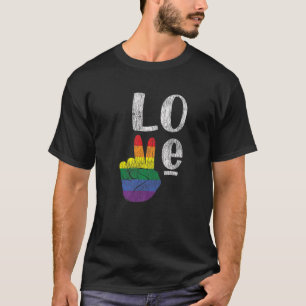 Vintage Love Win Rainbow Peace Sign Pride Lesbian T-Shirt