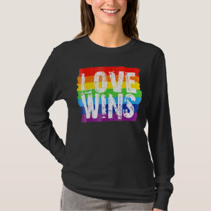Vintage Love Win Rainbow Peace Sign Pride Lesbian T-Shirt