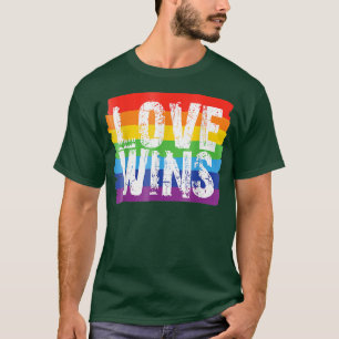 Vintage Love Win Rainbow Peace Sign Pride Lesbian T-Shirt