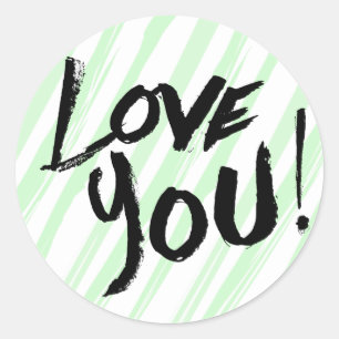 Vintage Love You Blue Mint Stripes Classic Round Sticker