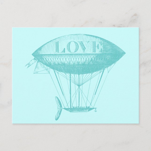 Vintage Love Zeppelin Blue Postcard (Front)