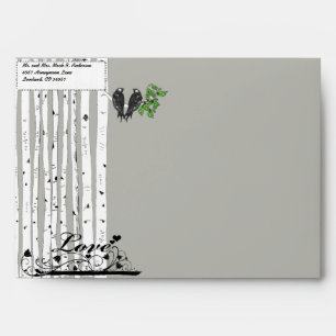 Vintage Lovebird Birch Tree Wedding Envelopes