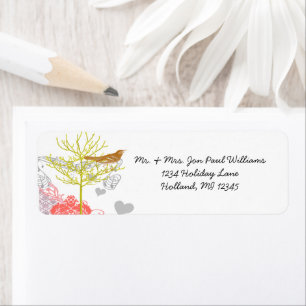 Vintage Lovebird Musical Coral Damask Tree