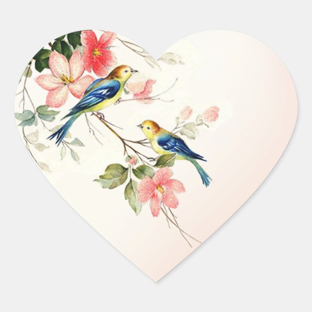 vintage lovebirds | blush pink white heart sticker (Front)