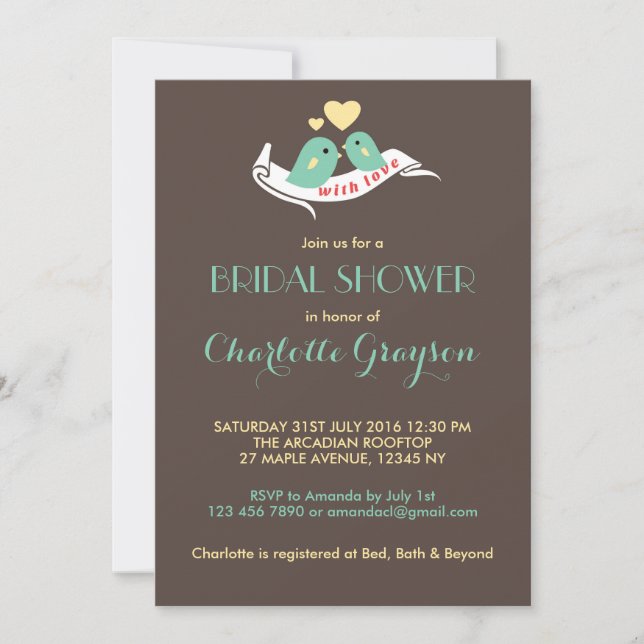 Vintage Lovebirds Stripes Bridal Shower Invitation (Front)