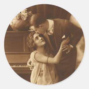 Vintage Lovers,  Love Romance Romantic Music Classic Round Sticker