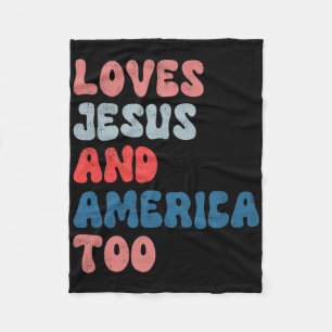 Vintage Loves Jesus And America Too 4th Of July Me Fleece Blanket