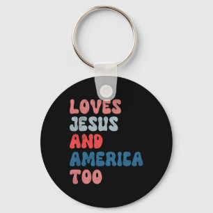 Vintage Loves Jesus And America Too 4th Of July Me Key Ring