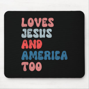 Vintage Loves Jesus And America Too 4th Of July Me Mouse Mat