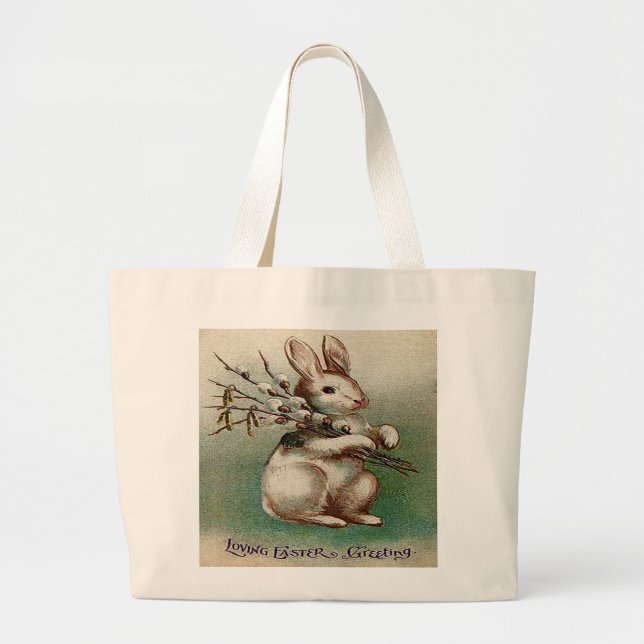 Vintage Loving Easter Greeting Large Tote Bag (Front)