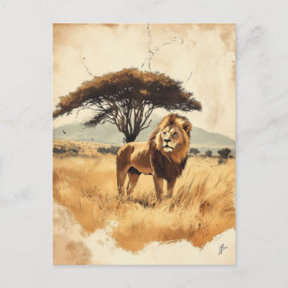 Vintage Löwe in the Savannah of South Africa Postcard
