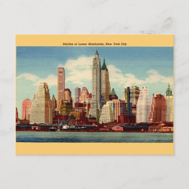Vintage Lower Manhattan Skyline Post Card (Front)