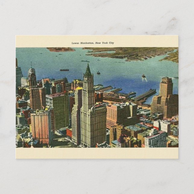 Vintage Lower Manhattan Travel Post Card (Front)