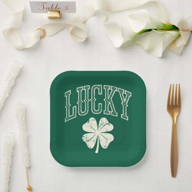 Vintage Lucky Clover St Patrick's Day  Paper Plate (Wedding)