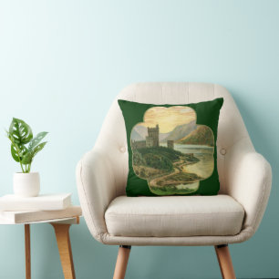 Vintage Lucky Gold Shamrock with an Irish Castle Cushion