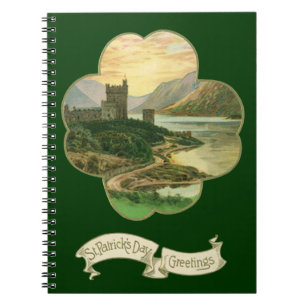 Vintage Lucky Gold Shamrock with an Irish Castle Notebook