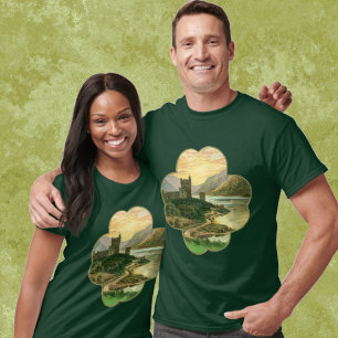 Vintage Lucky Gold Shamrock with an Irish Castle T-Shirt