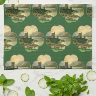 Vintage Lucky Gold Shamrock with an Irish Castle Tea Towel