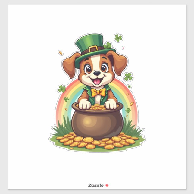 Vintage Lucky Leprechaun Puppy Rainbow Pot of Gold (Sheet)