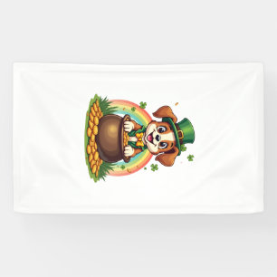 Vintage Lucky Leprechaun Puppy Rainbow Pot of Gold Banner
