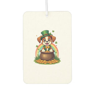 Vintage Lucky Leprechaun Puppy Rainbow Pot of Gold Car Air Freshener