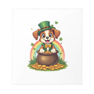 Vintage Lucky Leprechaun Puppy Rainbow Pot of Gold Notepad