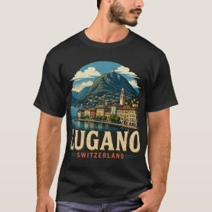 Vintage Lugano Switzerland Travel Art Landmark T-Shirt