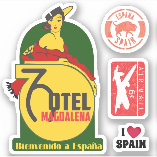 Vintage luggage hotel travel stickers Europe Spain (Front)