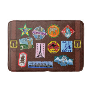 Vintage Luggage World Travel Suitcase Stickers Bath Mat