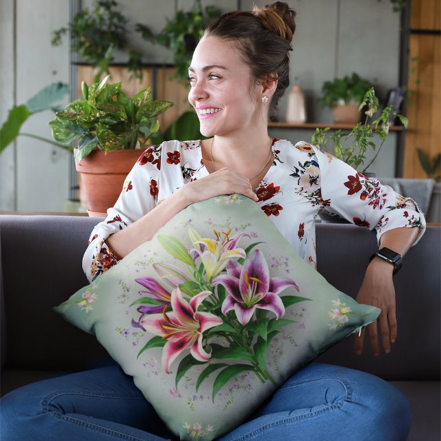Vintage Luminous Lily Throw Pillow (Creator Uploaded)