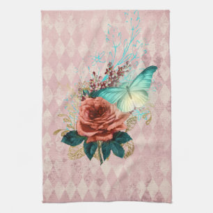 Vintage Luna Moth Bouquet   Tea Towel