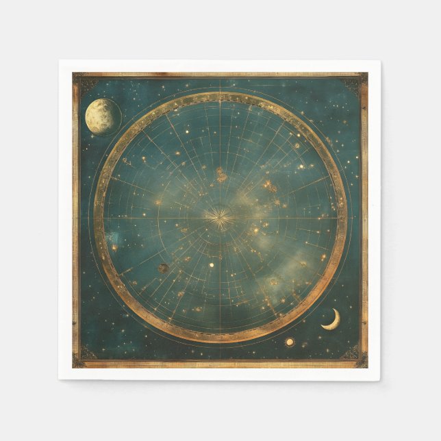 Vintage Lunar Celestial Map Design (2) Napkin (Front)