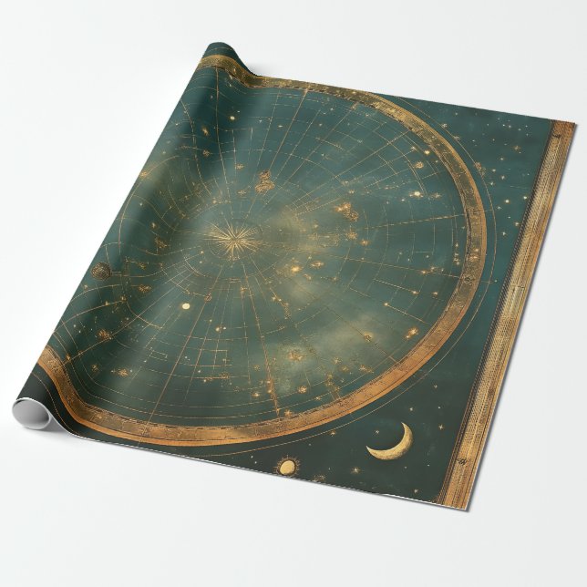 Vintage Lunar Celestial Map Design (2) Wrapping Paper (Unrolled)