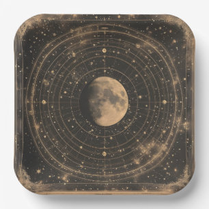 Vintage Lunar Celestial Map Design Paper Plate