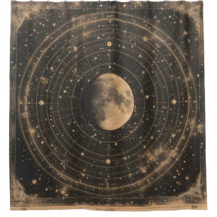Vintage Lunar Celestial Map Design Shower Curtain
