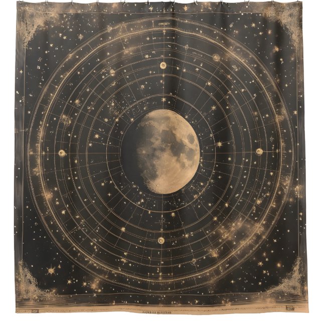 Vintage Lunar Celestial Map Design Shower Curtain (Front)