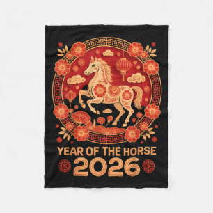Vintage Lunar New Year 2026 - Year Of The Horse  Fleece Blanket
