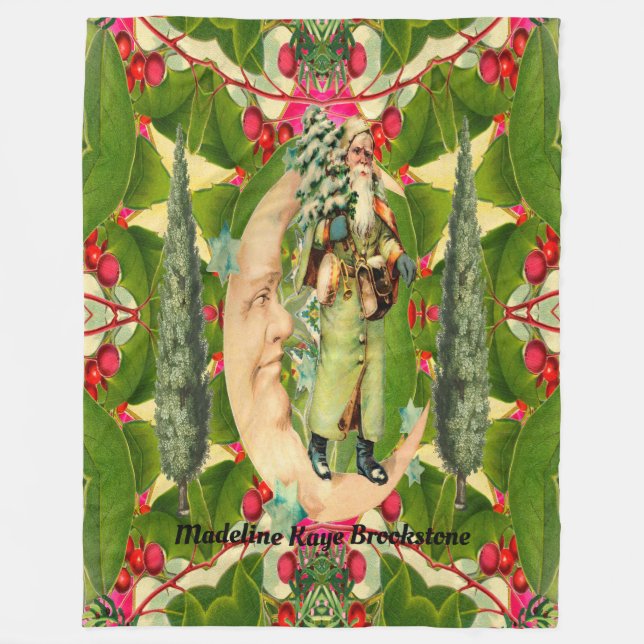 Vintage Lunar Santa  Monogram Fleece Blanket (Front)