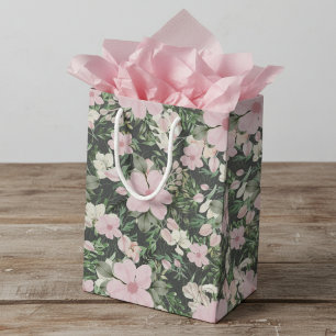 Vintage Lush Pink Botanical Pattern Medium Gift Bag