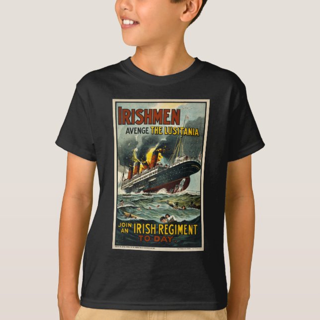 Vintage Lusitania Poster (Irish Recruiting) Ship T-Shirt (Front)